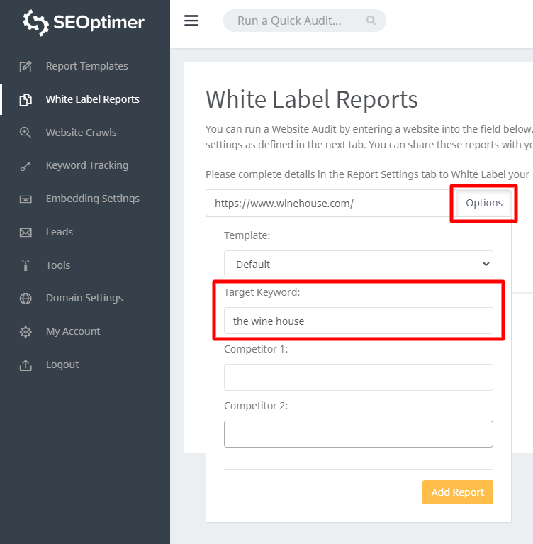 Specify target keywords